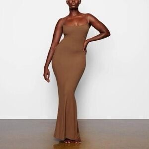 SKIMS Soft Lounge Long Slip Dress in Wood